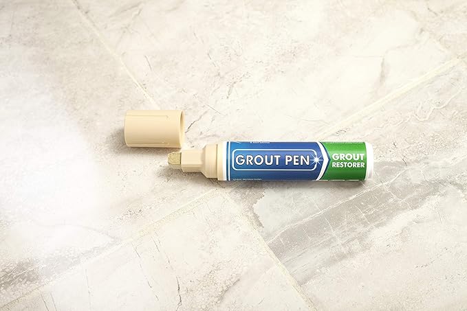 Grout Pen Tile Paint Marker: Yellow Cream Wide 15mm with 5 Pack Replacement Tips - Waterproof Grout Colorant and Sealer Pen to Renew, Repair, and Refresh Tile Grout - Cleaner Coating Stain Pens