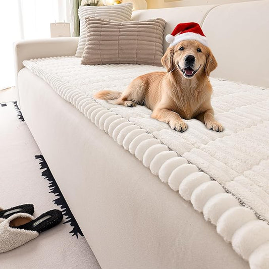 Couch Cover for Dogs Washable,Non Slip Fuzzy Durable Couch Covers for 3 Cushion Sofa Pet Friendly Sofa Cover Dog Thick Soft Slipcovers Protector Couches Mat Bed (White, 27.6" x 59"/70 x 150cm)