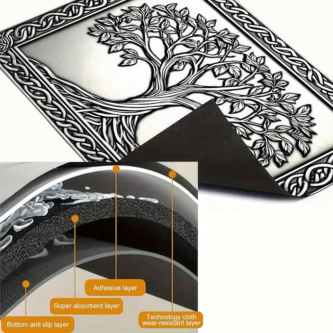 Tree of Life Stove Top Cover for Electric Stove Silver Embossed Celtic Design Dish Drying Mat 28x20 Inch Decorative Kitchen Protector Fit Under Coffee Maker
