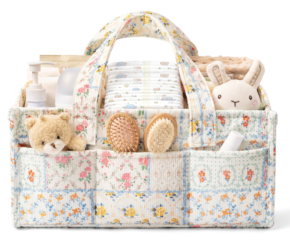 Corduroy Baby Diaper Caddy Organizer with Handles, Nursery - Image 1