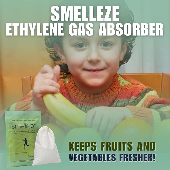 SMELLEZE Reusable Ethylene Gas Absorber Pouch: Treats 300 Sq. Ft. to Keep Fruits & Vegetables Fresher