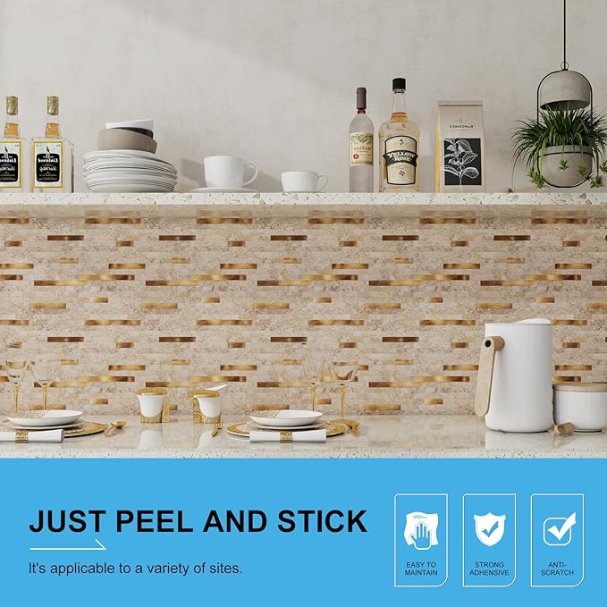 Peel and Stick Backsplash, 10-Sheet Peel and Stick Tiles PVC Wall Tile Stick on Backsplash for Kitchen