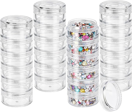 4 Sets 6 Layer Stackable Plastic Containers, 10G/10ML Clear Cosmetic Storage Box Round Organizer Jars for Beads, Buttons, Small Jewelry Findings