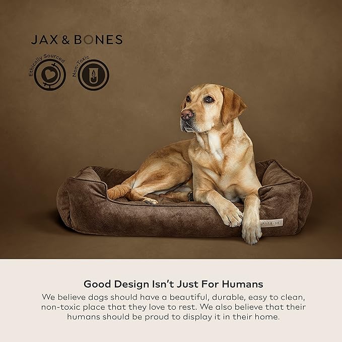 Jax & Bones Dog Bed Lounge - Machine Washable Bed for Dogs - Extra Heavy Duty Bolstered Sides - Medium Stonewash Blue Dog Mat Beds | 32 x 27 Inches
