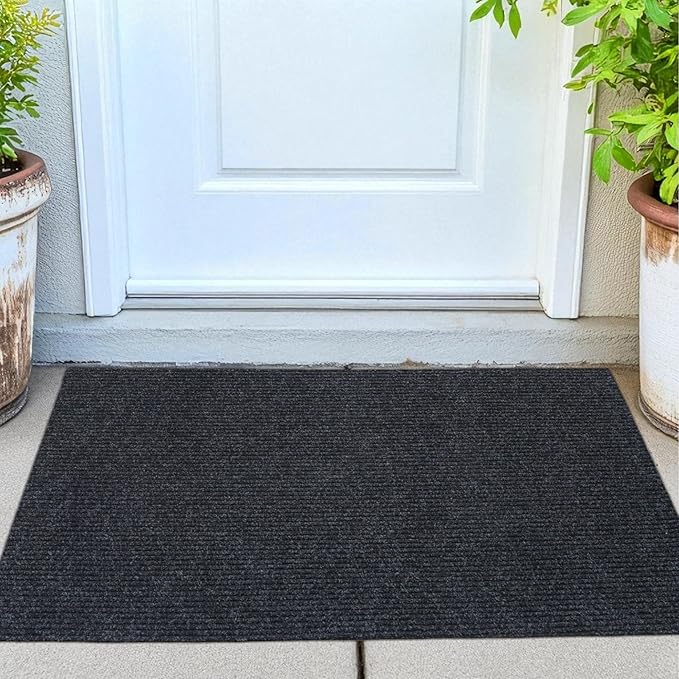 iCustomRug Ribbed Hallway Runner – 3'x12' Black, Indoor/Outdoor, Non-Slip TPR Rubber Backing, Low-Profile All-Weather Carpet, Non-Shedding & Easy Care, Utility Rug Ideal for High Traffic Areas