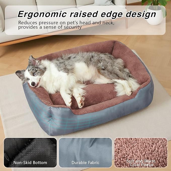 Extra Large Dog Bed, Orthopedic Dog Beds with Sides, Washable Rectangle Soft Calming Pet Bed with Nonskid Bottom, Grey