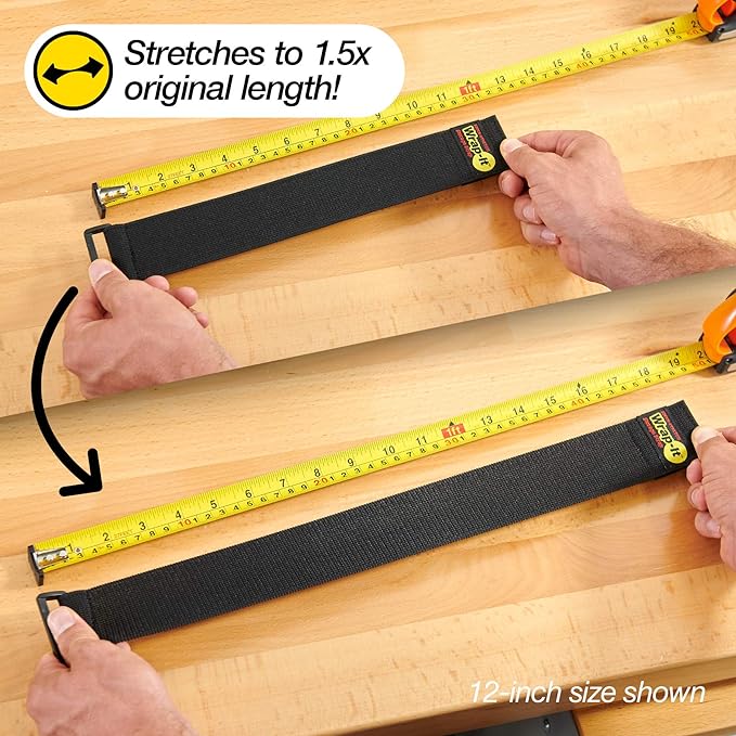 Super-Stretch Wrap-It Storage Straps - 12" (8 Pack) - Elastic Hook and Loop Cinch Straps