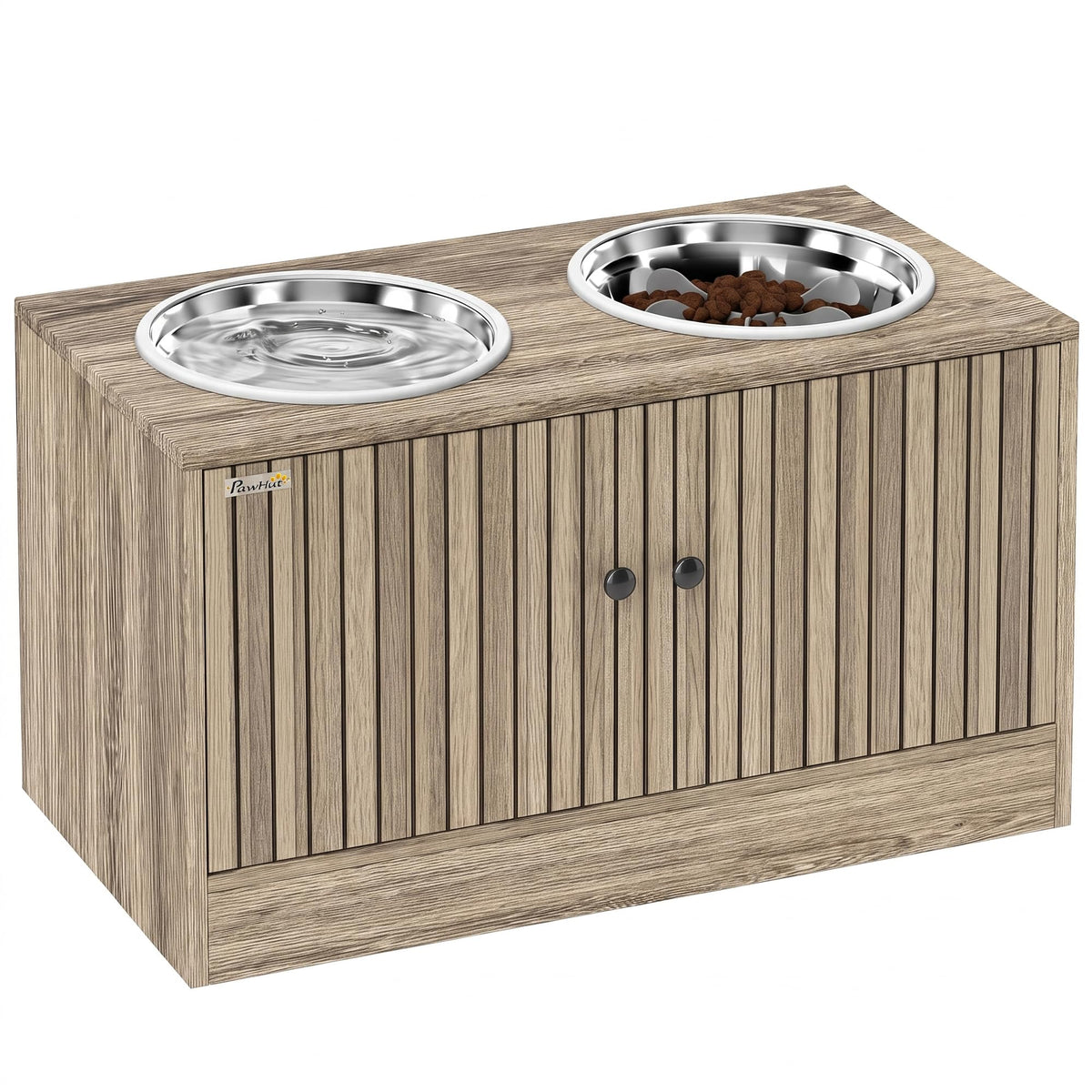 PawHut Elevated Dog Bowls, Storage Cabinet Slow Feeder - Image 1