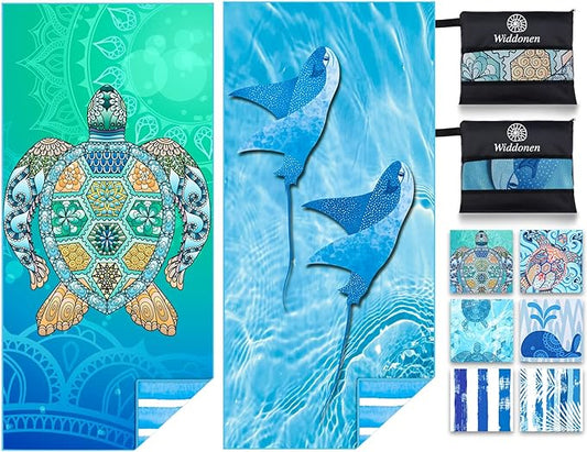 2 Pack Microfiber Lightweight Beach Towel Sand Free Quick Dry Absorbent Thin Compact Towels for Swimming Pool Camping Beach Accessories Large Easy Pack Travel Things for Vacation Essentials Gift