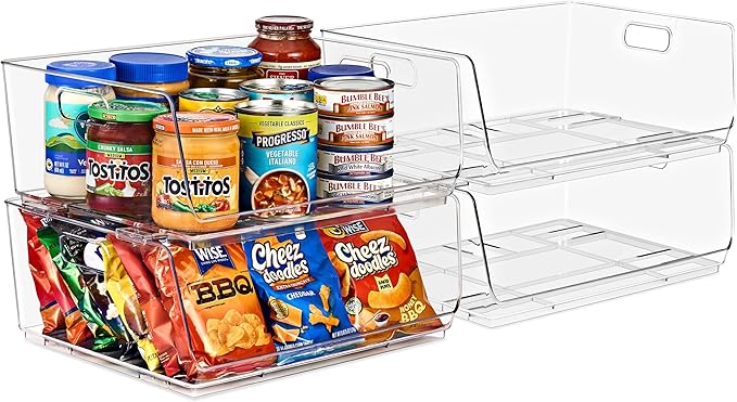 Clear Stackable Pantry Bins — See Everything, Stack Anywhere (Large 4 Pack)