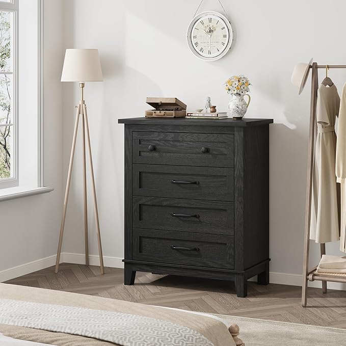GarveeHome 4 Dresser for Bedroom, 34.8 in Tall Vertical Drawer Dresser with Large Storage, Freestanding Wooden Closet Chest for Bedroom, Living Room, Black