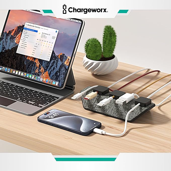 CHARGEWORX Magnetic Cable Organizer – 2 Pack - Weighted Non-Adhesive Cord Holder with 3 Magnetic Clips for USB-C, Lightning & MagSafe Cables – Desk, Office & Nightstand Cable Management