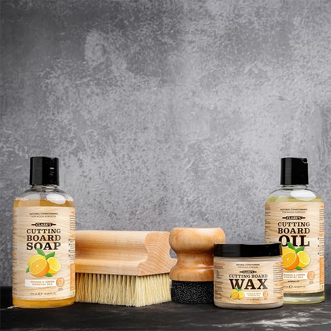 CLARK'S Cutting Board Wax - 2-in-1 Wood Butter & Food Grade Mineral Oil with Beeswax – Butcher Block Conditioner for Cutting Boards – Orange & Lemon Essential Oil Scent – Made in USA, 6oz