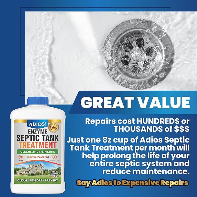 Enzyme Septic Tank Treatment, Natural Drain Safe Cleaner for Septics, Pipes and Drain Fields - Quart (32 oz)