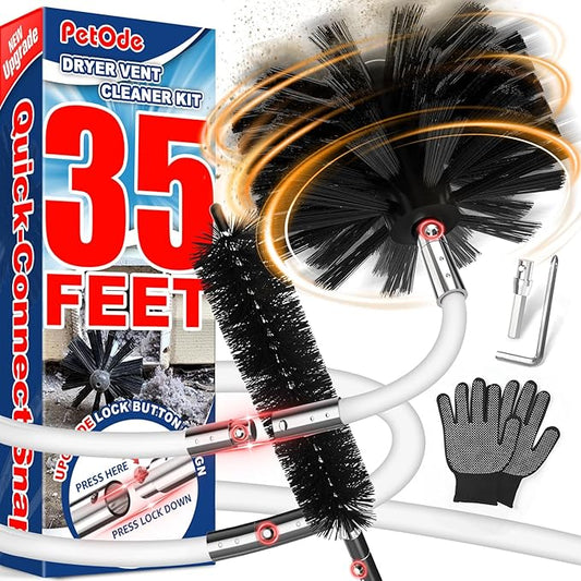 35 Feet Dryer Vent Cleaner Kit, Lint Remover, Upgraded Flexible Quick-Snap Brush with Drill Attachment, Extends Up to 35 FEET for Easy Cleaning, Cleaning Tools Use with/Without a Power Drill