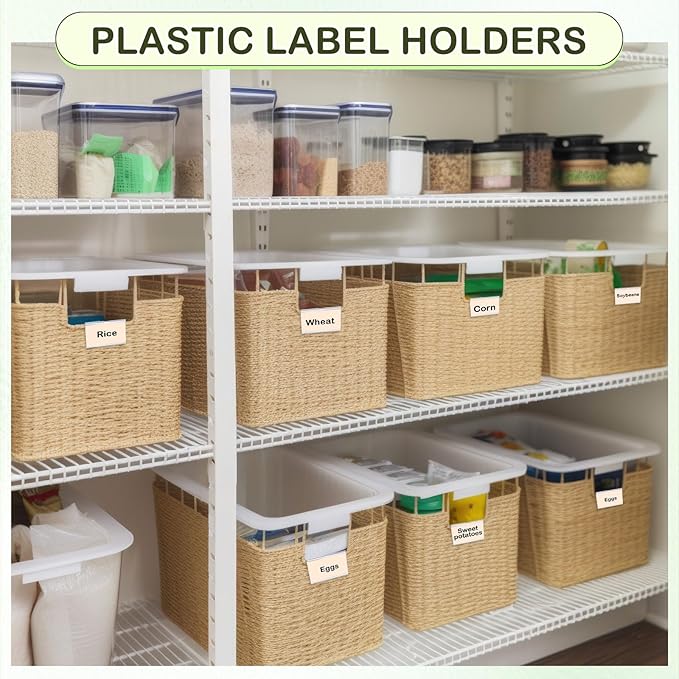 Tatuo 300 Pcs Reusable Plastic Wire Shelf Label Holders, Price Card Sign for Pantry Retail Supermarket Merchandise Shopping Mall Shop Ticket Display Holder Clip on Design, 2.36" L x 1.65" H (Clear)