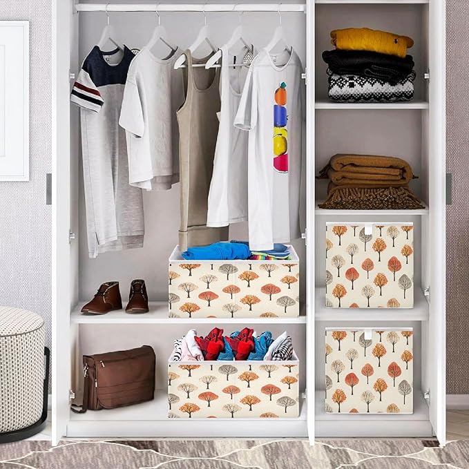 Bolaz Autumn Trees Pattern Closet Organizers Storage Cubes Storage Bins Shelf Baskets Containers for Home Room Office,Rectangle