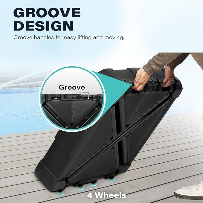 Simple Deluxe Offset Patio Wheels Cantilever Umbrella Base Stand Filled with 220 Lbs Water or 410 Lbs Sand, 33"X33"X6.7", Black