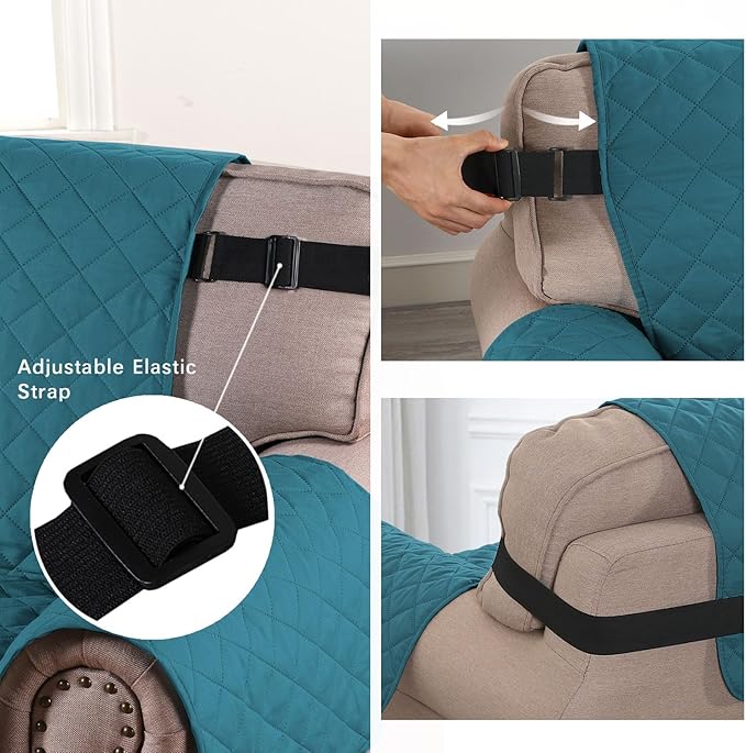 H.VERSAILTEX Sofa Protector for Dogs/Cats/Pets Sofa Covers Slipcover Quilted Couch Coveres Loveseat Covers with Non Slip Elastic Strap Water Resistant Seat Width: 46" (Loveseat, Dark Teal/Beige)