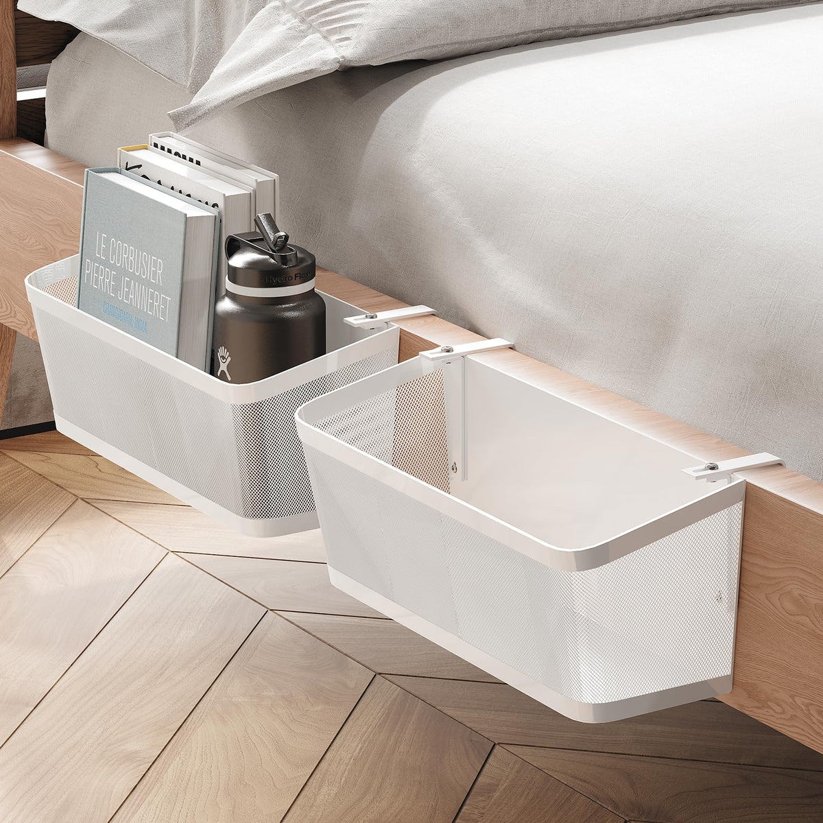 2 Pack Bedside Caddy Organizer, White Metal Hanging - Image 1