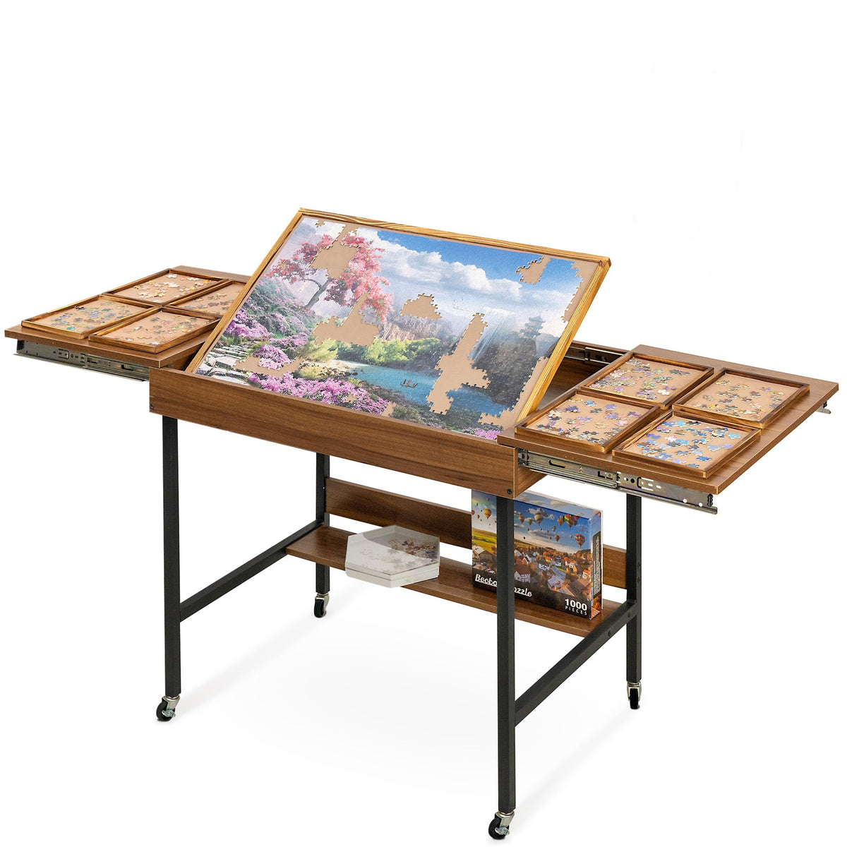 Becko US 2 in 1 Jigsaw Puzzle Table with 8 Sorting Trays - Image 1