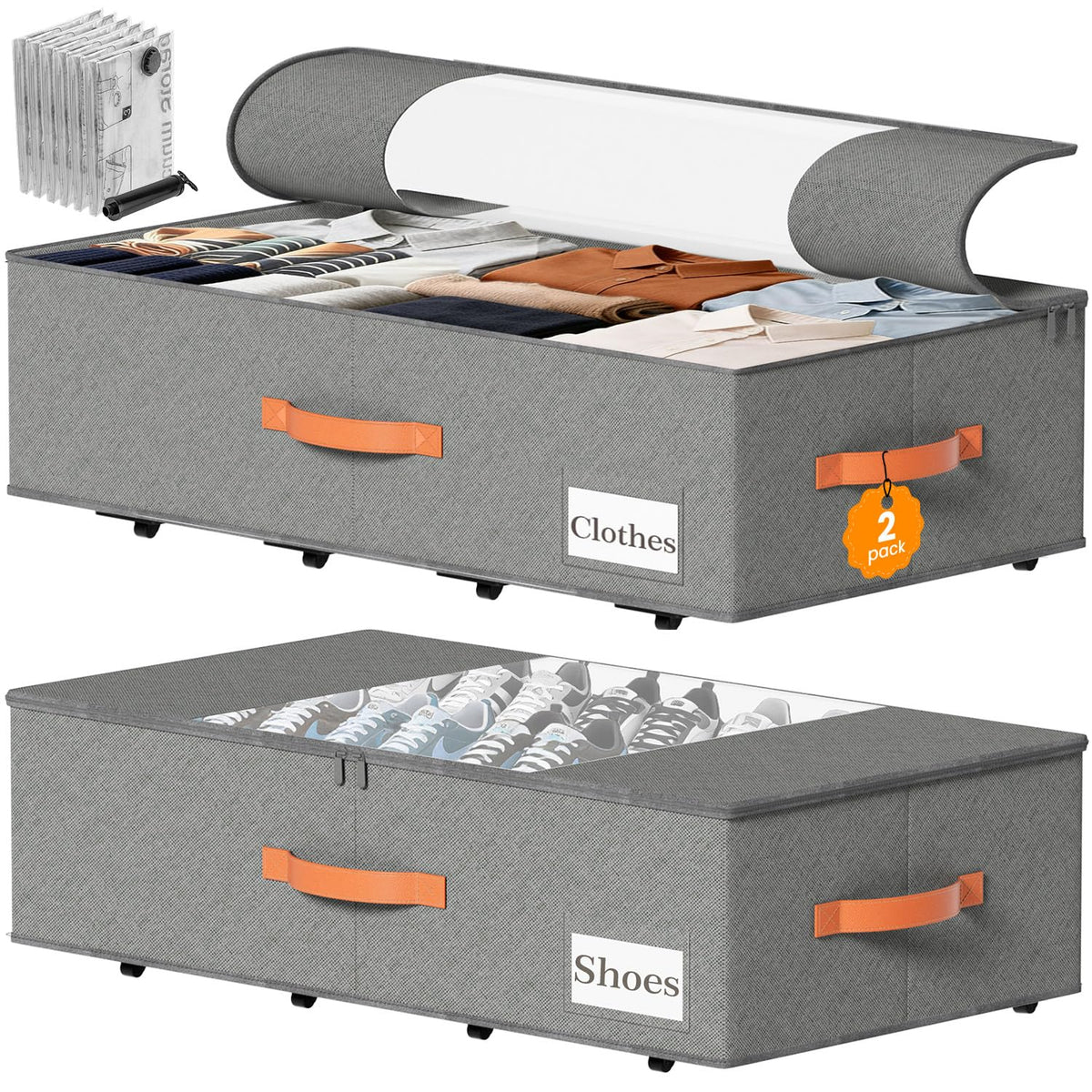 TOSKING 2-Pack Under Bed Storage Drawers with Wheels, Gray - Image 1