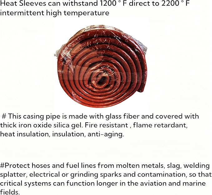 1.57"(40mm) ID Heat Shielded Fire Thermo Armor Fire Sleeve Silicone Coated Fiberglass for Automotive Hose Lines & Electrical Wiring Red, 5 feet