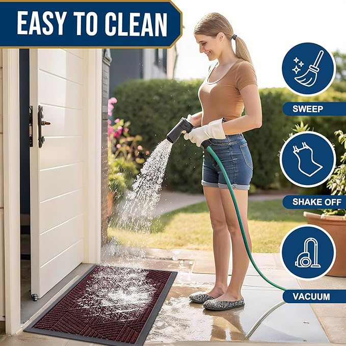 Smiry Front Door Mat Outside Entrance, Heavy Duty Sturdy Natural Rubber Doormat, Trap Dirt and Moisture, Easy Clean Low Profile Welcome Floor Mats for Indoor Outdoor Entry, 35X23 Inch, Dark Red