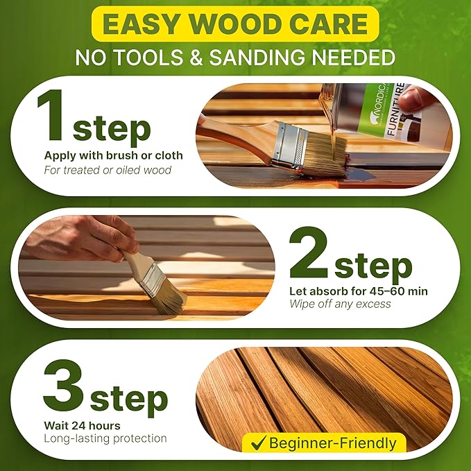 Nordicare Wood Oil Colorless - Premium Walnut Oil, Teak Oil, Wood Oil Furniture for Oak, Beech, Teak, Walnut, Pine, Larch - Natural Furniture Wood Oil - Made in Denmark - for Indoor Use (84.5 oz)