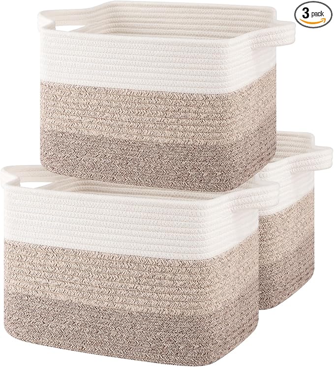 Storage Baskets for Organizing, Woven Baskets for Shelves, Rectangle Decorative Organizer for Storage Clothes, Toy, Books, Towels Nursery Bins 3 Pack (Gradient Yellow, 15.75"x11.8"x9.85")