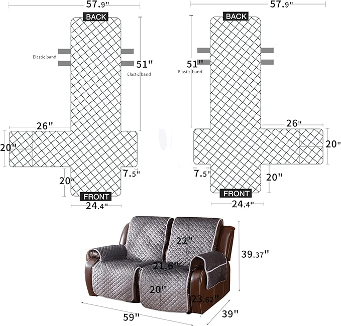 LUFEIJIASHI Non Slip Recliner Couch Covers for 2 Cushion Couch Sofa Reclining, Waterproof Recliner Sofa Covers 2 Seat, Velvet Reclining Couch Covers for Furniture Protector for Dogs Pets Dark Grey