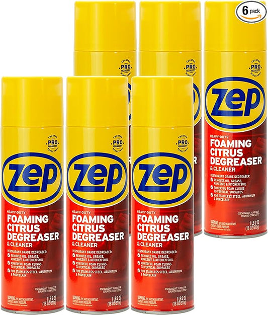 Zep Heavy-Duty Foaming Citrus Degreaser & Cleaner - 18 oz. (Case of 6) - ZUHFD186 - Pro-Trusted Citrus Formula Cuts Through Grease & Grime with Ease