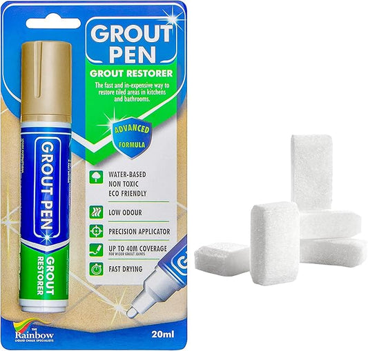 Grout Pen Tile Paint Marker: Beige Wide 15mm with 5 Pack Replacement Tips - Waterproof Grout Colorant and Sealer Pen to Renew, Repair, and Refresh Tile Grout - Cleaner Coating Stain Pens