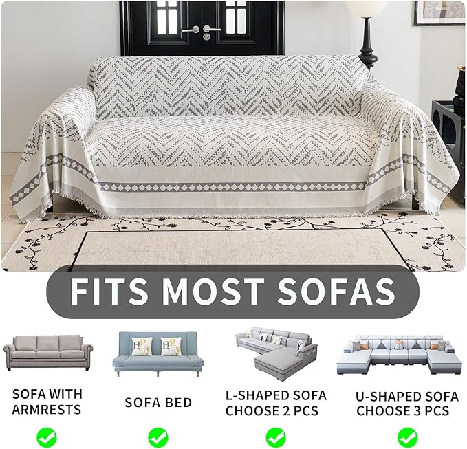HAOMAIJIA Non Slip Couch Cover Sofa Covers for 3 Cushion Couch Washable sectional Couch Covers for Dogs pet Furniture Protector Couch Cover Blanket for Living Room (MR-Grey, 71"x134")