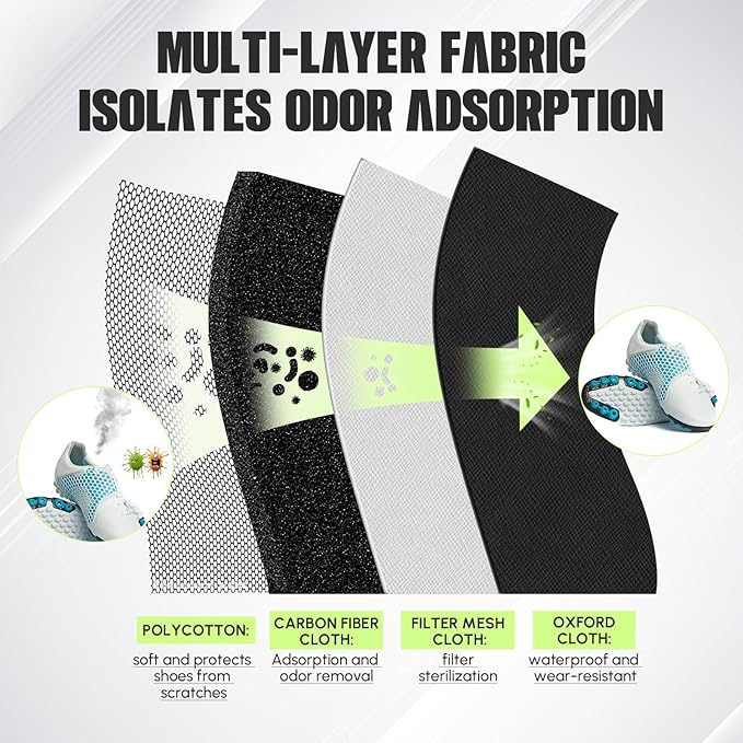 2 Pcs Smell Proof Cleat Bag for Sports, 4 Layer Odor Absorbing Soccer Football Baseball Golf Shoe Bag, Waterproof Mud Resistant Shoe Storage Pouch Fits up to Size 14 (Black,White)