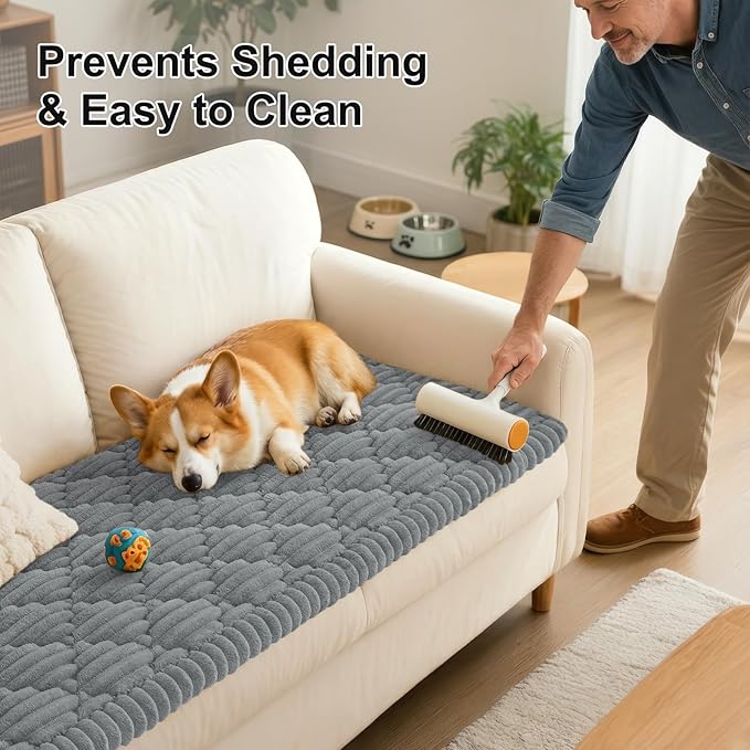 Smiry Pet Couch Cover for Dogs Washable, Non-Slip Fuzzy Couch Covers for 3 Cushion Sofa Pet Friendly, Soft Thick Furniture Protector Sofa Slipcover Mat for Dogs (Grey, 27.6" x 70.9")