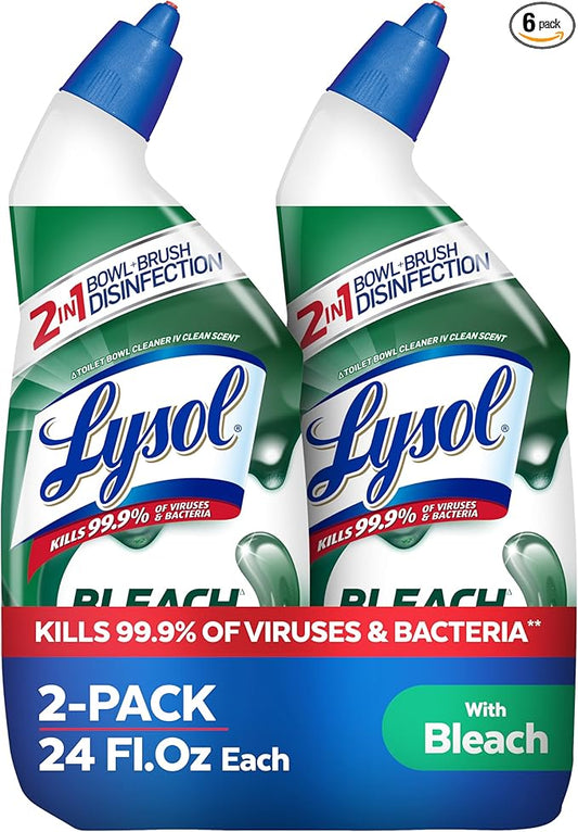 Lysol Toilet Bowl Cleaner Gel, For Cleaning and Disinfecting, Stain Removal, Contains Bleach, 24oz (Pack of 2)