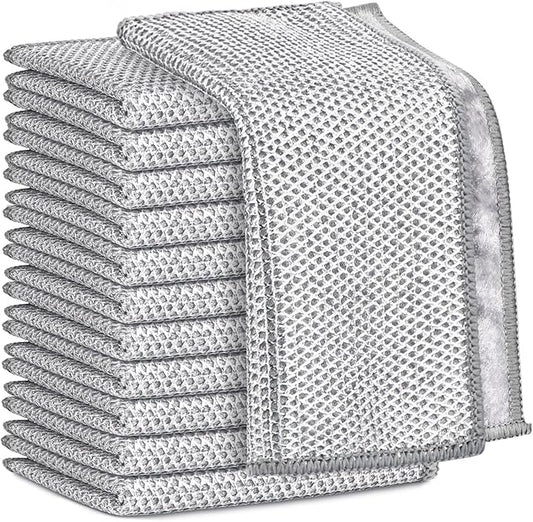 AIDEA Non Scratch Wire Dishcloth 12PK, Wire Dishwashing Rag for Wet and Dry, Dual Sided, Washable Dish Rags, Cleaning Pads Steel Scrubber for Cookware, Sinks, Dishes, Stove Tops, 7"×8"
