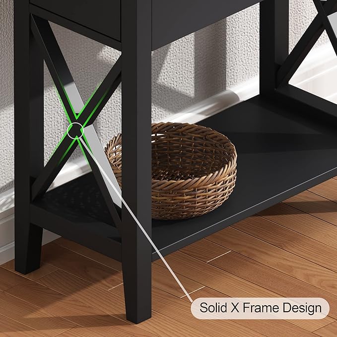 ChooChoo End Table, Flip Top Narrow End Table with Drawer, Accent Small Side Table Nightstand for Living Room, Bedroom, and Small Spaces, Black