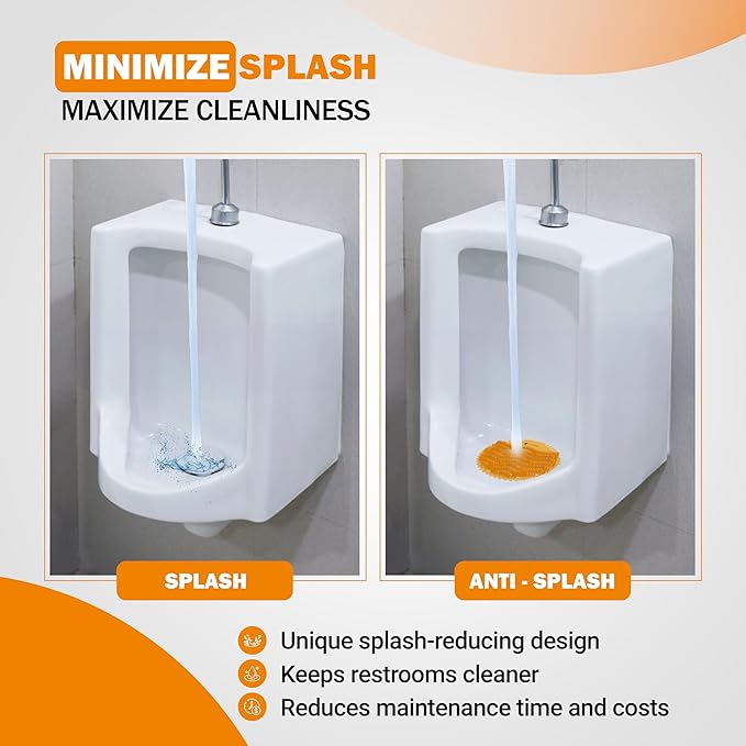 Urinal Screens Deodorizer -10 Pack of Premium Urinal Screen Cakes with Lemon & Orange Essential Oil Scents - Fits Wet & Dry Urinals - Splash Reducing Mats with Long Lasting Odor Freshener (Orange)