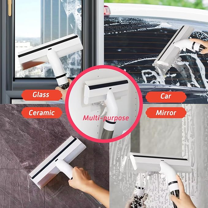 3 in 1 Professional Window Cleaner, Glass Cleaning Wiper with Spray & Waste Water Collection Tank, Water Spray, Window Washer Squeegee for Home, Outdoor Windows & Car Glass, White