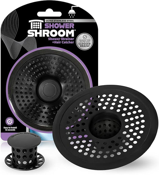 ShowerShroom Ultra Matte Black Hair Catcher, Stainless Steel Drain Protector, Fits All Shower Drains