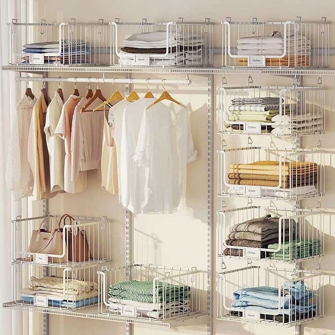 3-Pack Laundry Basket, Wire shelves for Laundry Room Space Saving-Metal Laundry Basket Holde,15"D x 11"W, White