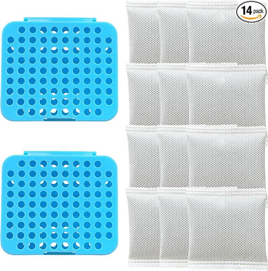 2 Pack Stick On Deodorizing Box, 12 Pack Odor Removing Refills for Trash Can, Activated Charcoal Odor Eliminator for Indoor Kitchen Trash/Diaper Pails/Wardrobe/Shoe Cabinet (Blue)
