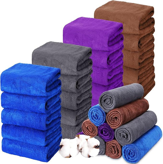 Newwiee 20 Pack Bulk Bath Towels Set, Large Quick Dry Bath Towels 55" x 28" for Spa, Gym, Salon, Hotel and Rental Use(Dark Blue, Coffee, Dark Purple, Gray)