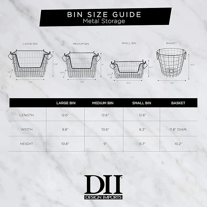 DII Metal Wire Mesh Stackable Utility Storage Bin, Medium, 11x11x8", White