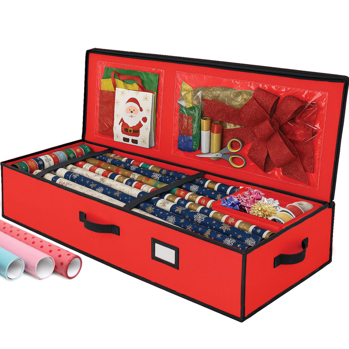 Christmas Wrapping Paper Organizer Storage Box, Straps/Pockets - Image 1