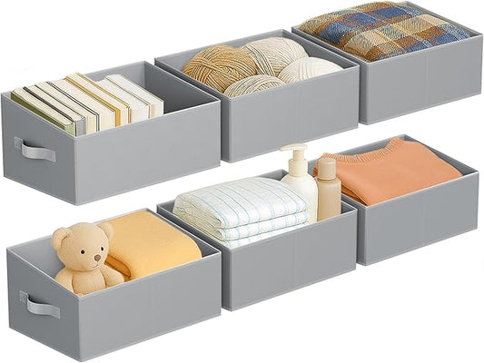 DIMJ Closet Storage Bins 6 Pack - Fabric Storage Baskets for Shelves, Large Clothes Organizers with Handles, Trapezoid Shelf Organization Storage Cubes for Purse, Toys, Books, Towel, Clothes