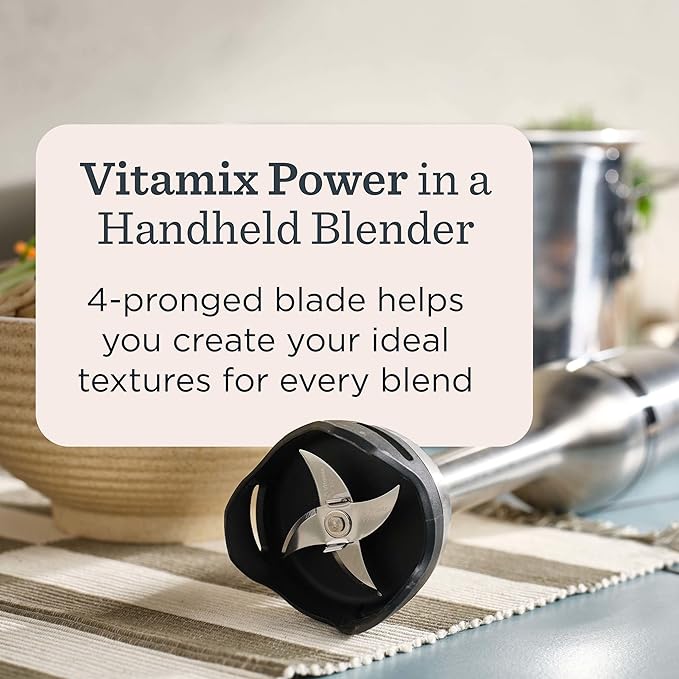 Vitamix 5-Speed Immersion Blender 3-Piece Bundle with Whisk Attachment and Storage Case, Professional-Grade Hand Blender with 625-Watt Motor and Stainless-Steel Blade, Stainless Steel/Black