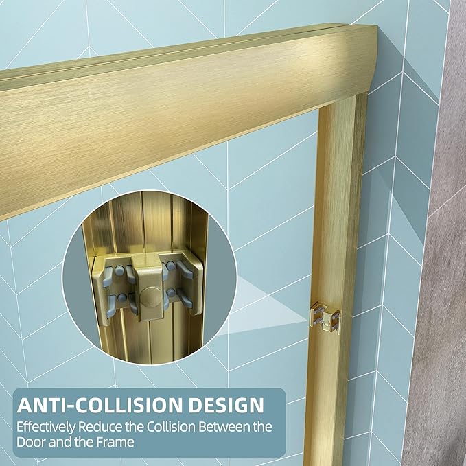 GETPRO Sliding Shower Door 44-48 in. W x 72 in. H Semi-Frameless Bypasss Double Sliding Glass Shower Doors,1/4 inch Clear Tempered Glass Door for Walk-in Shower Brushed Gold